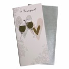 Bryllupskort dobbelt med konvolutt, flotte pålimte detaljer, vinglass thumbnail