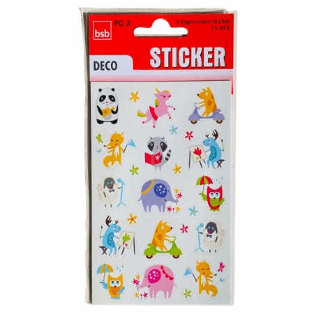 Stickers 3 ark tegnede dyr