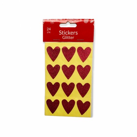 Julestickers Hjerter glitter 24 stk