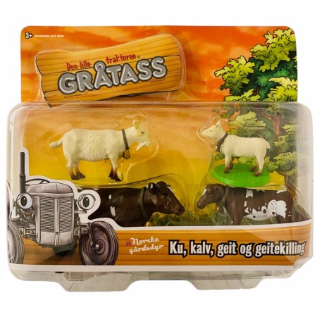 Gråtass gårdsdyr 4 stk Ku og gjeit